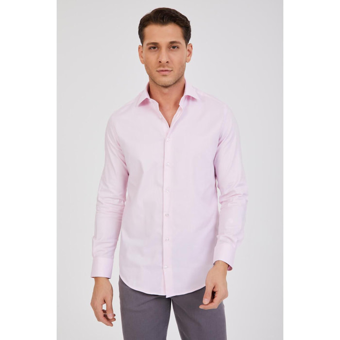 Camicia Uomo 1 Bottone Francese Slim Oxford unito Rosa