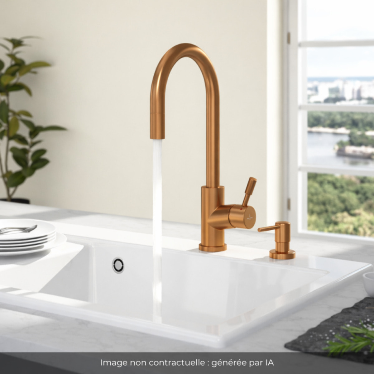 Robinet cuisine Umbrella flex + Distributeur de savon Bronze