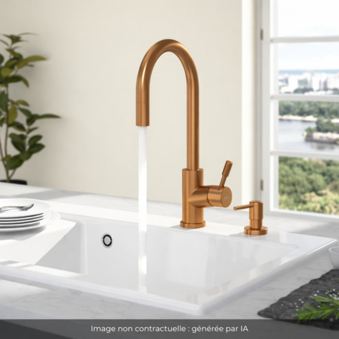 Robinet cuisine Umbrella flex + Distributeur de savon Bronze