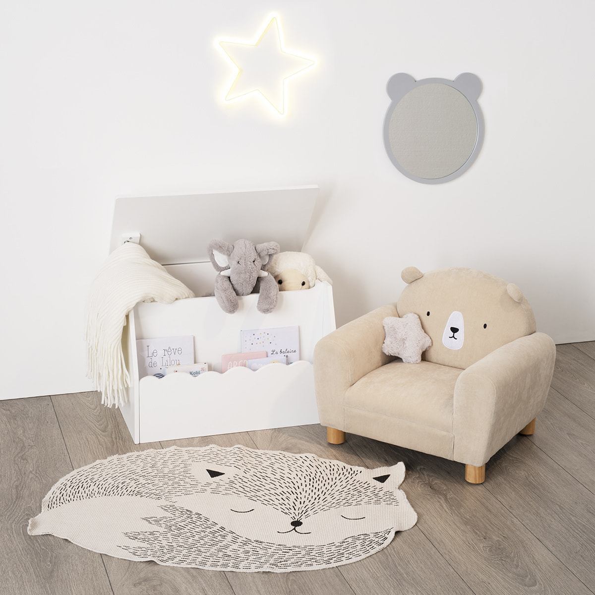 Coffre à jouets et bibliothèque enfant