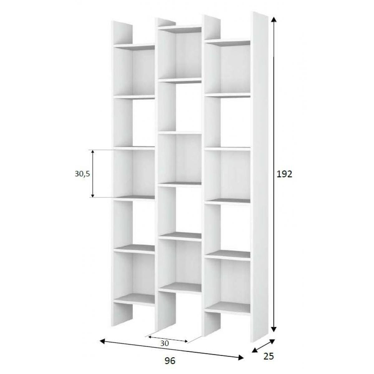 Libreria Rockford, Mobile portalibri con 18 ripiani, Scaffale con scomparti quadrati, Scaffale moderno da ufficio, cm 96x29h192, Bianco