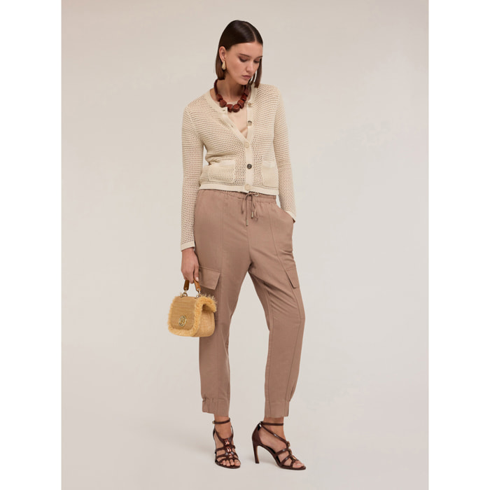 Motivi - Pantalones joggers cargo de mezcla de lino - Beige