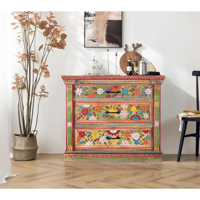 Cómoda de Madera de Mango 92 Cm Estilo Artesanal Étnico