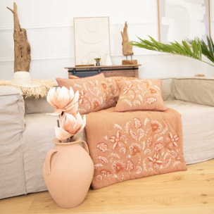 Édredon décoratif en polylin motif floral - Brique