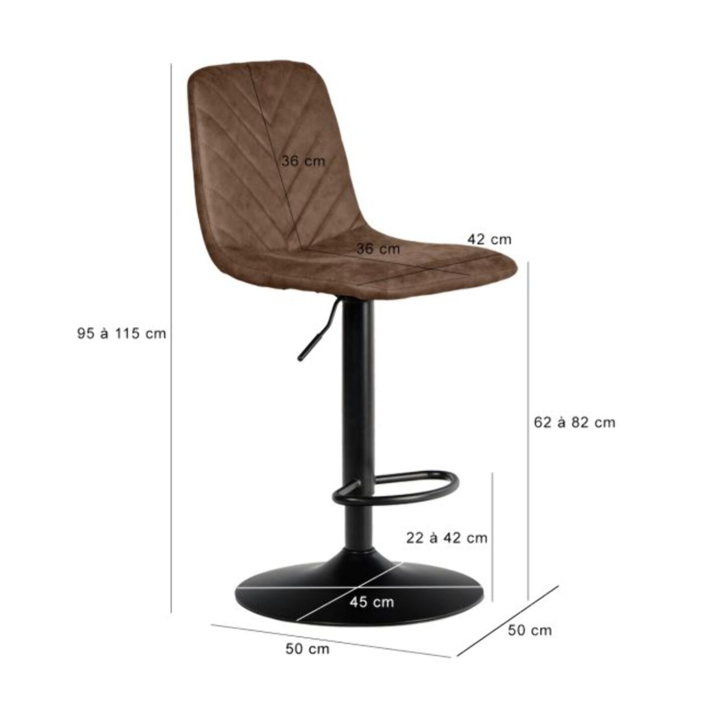 Tabouret de bar capitonné avec pied en métal - AGATHE