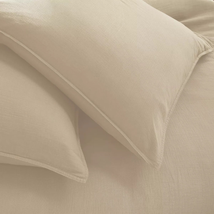 Lot de 2 taies gaze de coton lavé uni beige Malia lin