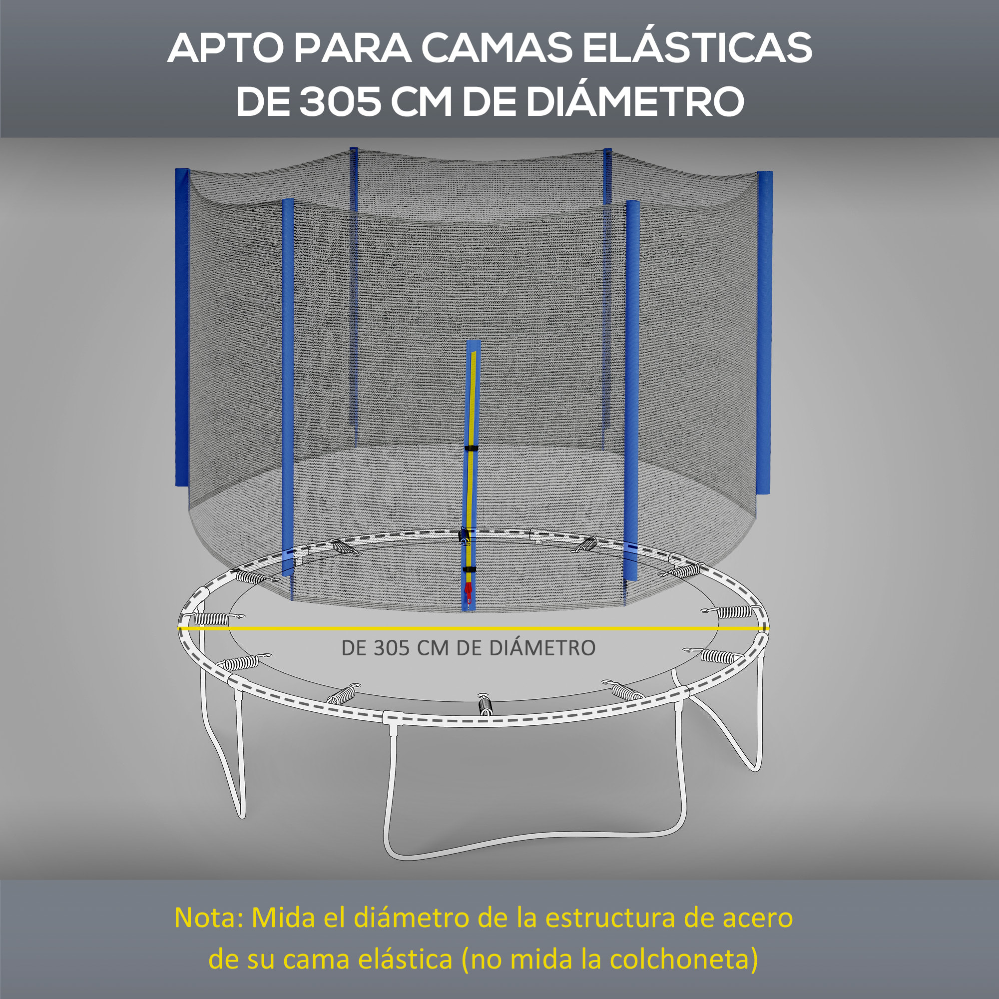 Red de Seguridad para Cama Elástica Ø305 cm Red de Trampolín Redondo para Exterior Protectora para Cama Elástica de 6 Postes Rectos Azul