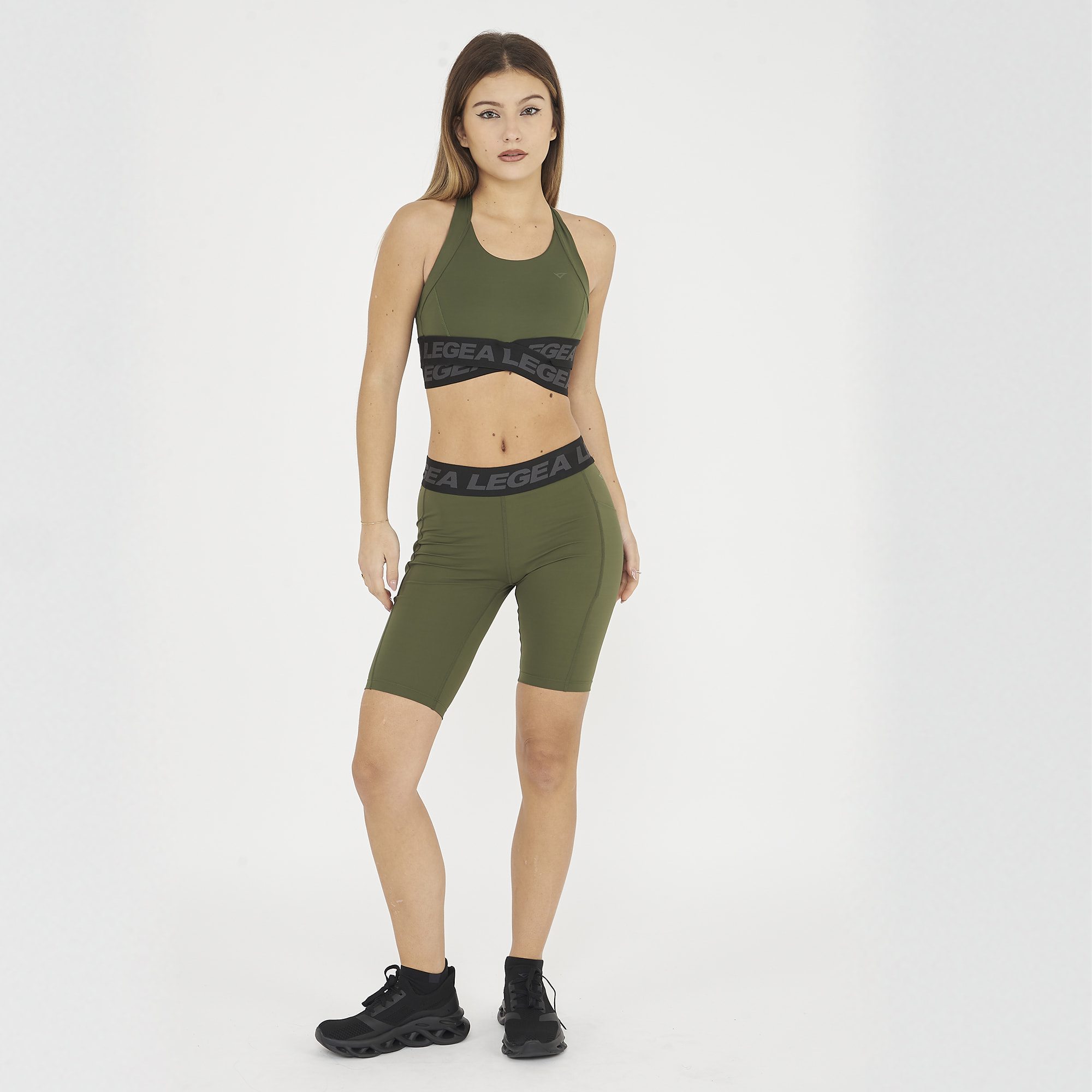 short fitness donna teti verde militare
