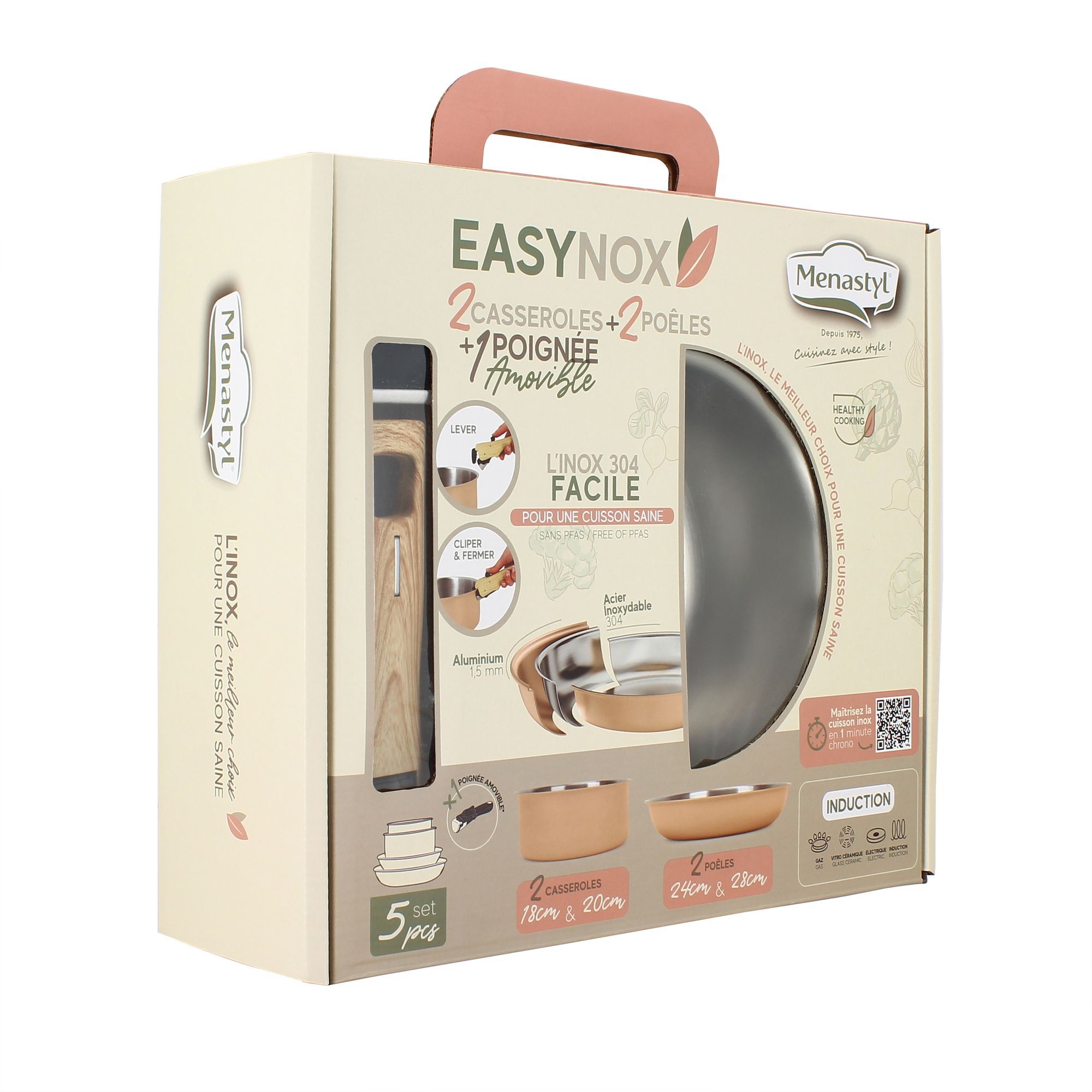 Batterie de cuisine 5 pièces en acier inoxydable - tous feux EASYNOX