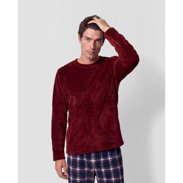 Pijama coral cuadro orena burdeos