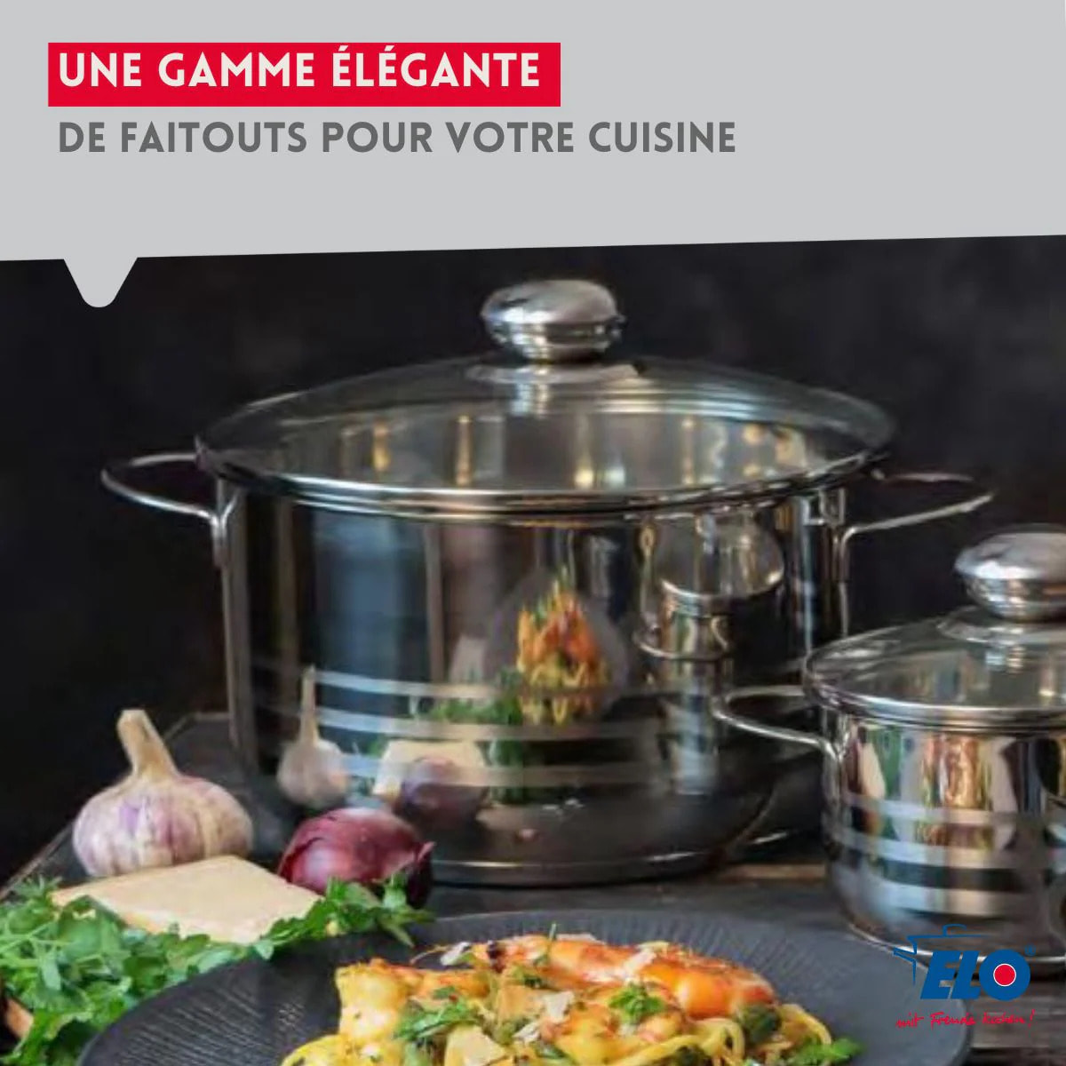 Ensemble de 3 Poêles de cuisson 24, 28 et 32 cm et 2 faitouts 12 et 24 cm Elo Profi Brillant