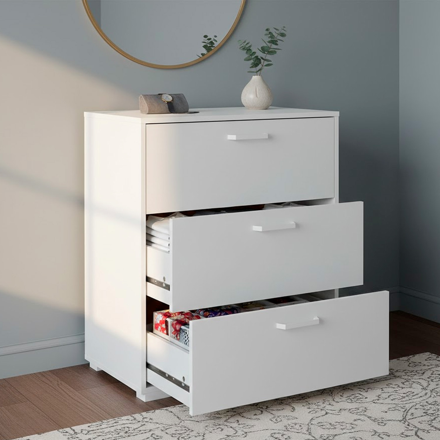 Cassettiera a 3 Cassetti Comò Comodino Mobile Contenitore Salvaspazio Design Moderno Camera da Letto Ingresso Soggiorno 70.2x39.8x82.7 Cm Bianco