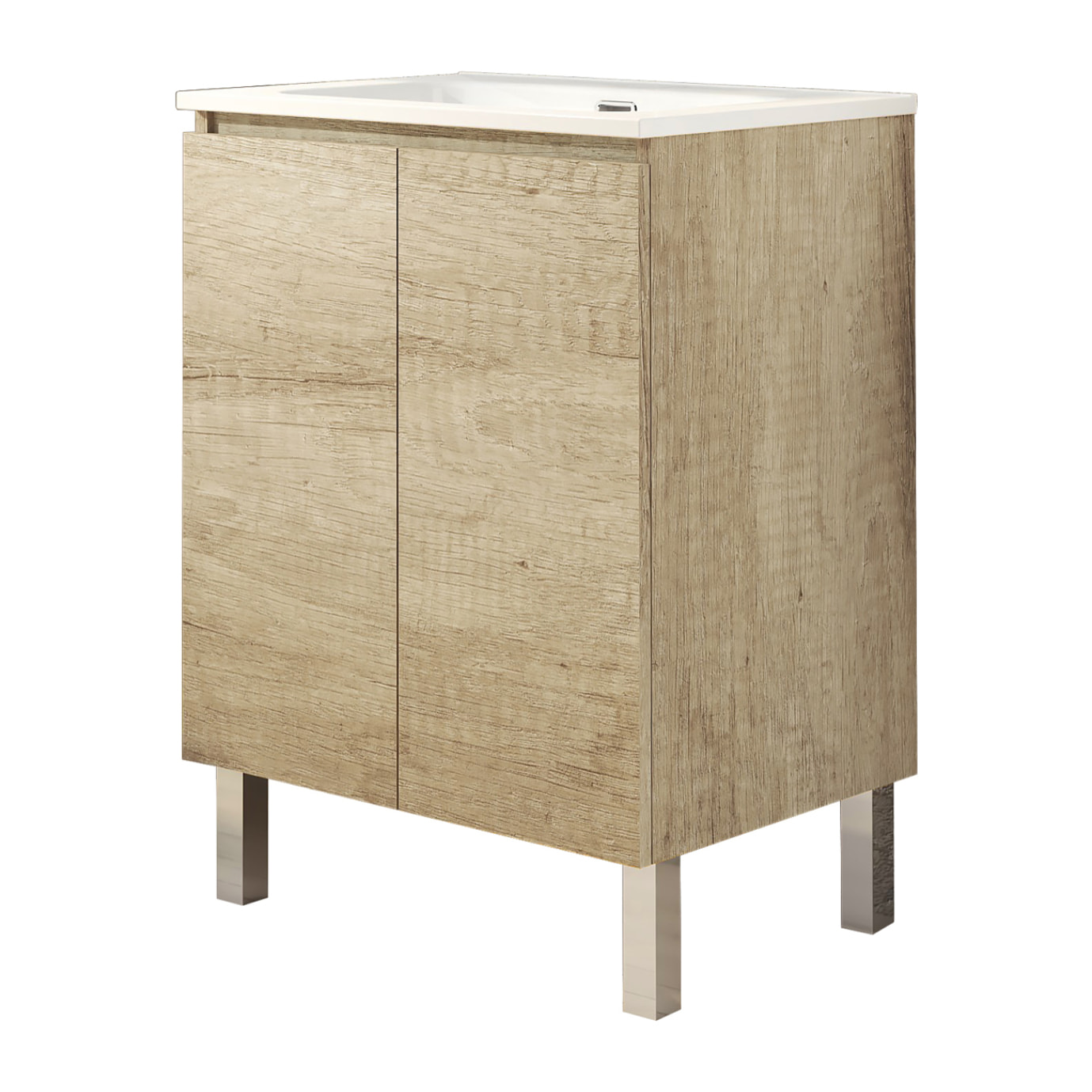 Ensemble de Salle de Bain Lust | 60 cm Nature | Deux Portes | Lavabo Encastré | N'inclut pas le Miroir | Meuble Assemblé | Alday