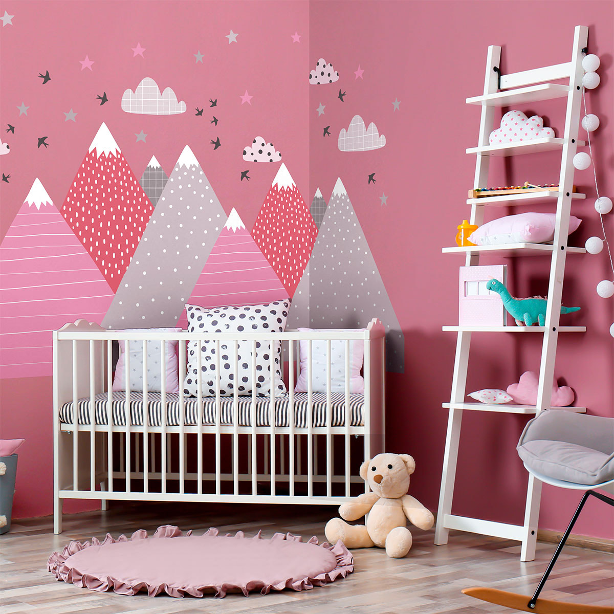 Stickers muraux enfants - Décoration chambre bébé - Autocollant Sticker mural géant enfant montagnes scandinaves PINKA