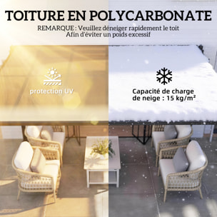 Pergola adossée alu polycarbonate 3,8 x 3 m gouttières intégrées