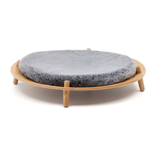 Cama para mascota Bunola de madera contrachapada de fresno y cojín pelo gris Ø 70 cm