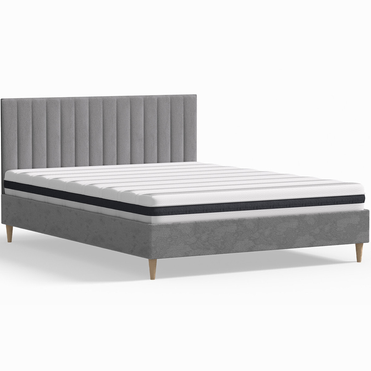 Pack lit en velours + Matelas ressorts et Mousse HR - ELIOT & HYGIOSPRING