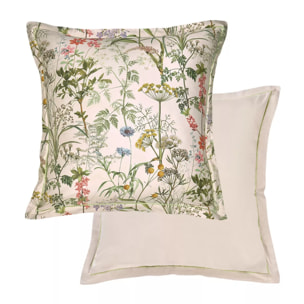 Taie d'oreiller satin de coton imprimé rose beige vert Prairie legere beige