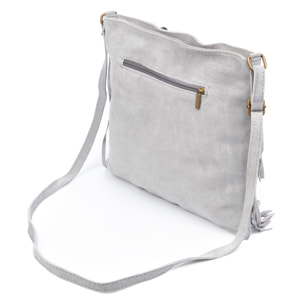 Borsa a tracolla Avise con frange donna. Vera pelle scamosciata.