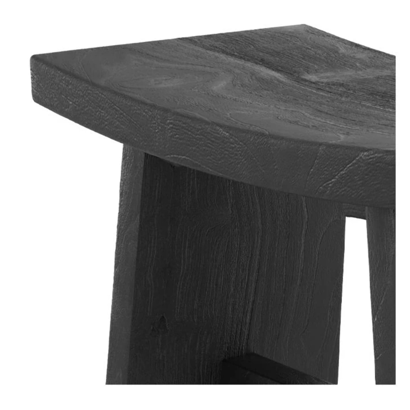 Tabouret en bois de teck recyclé peint en noir - Eka