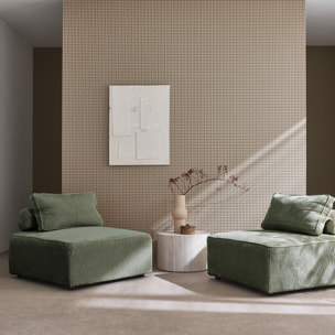 Lot de 2 chauffeuses  pour canapé modulable velours côtelé vert avec un coussin