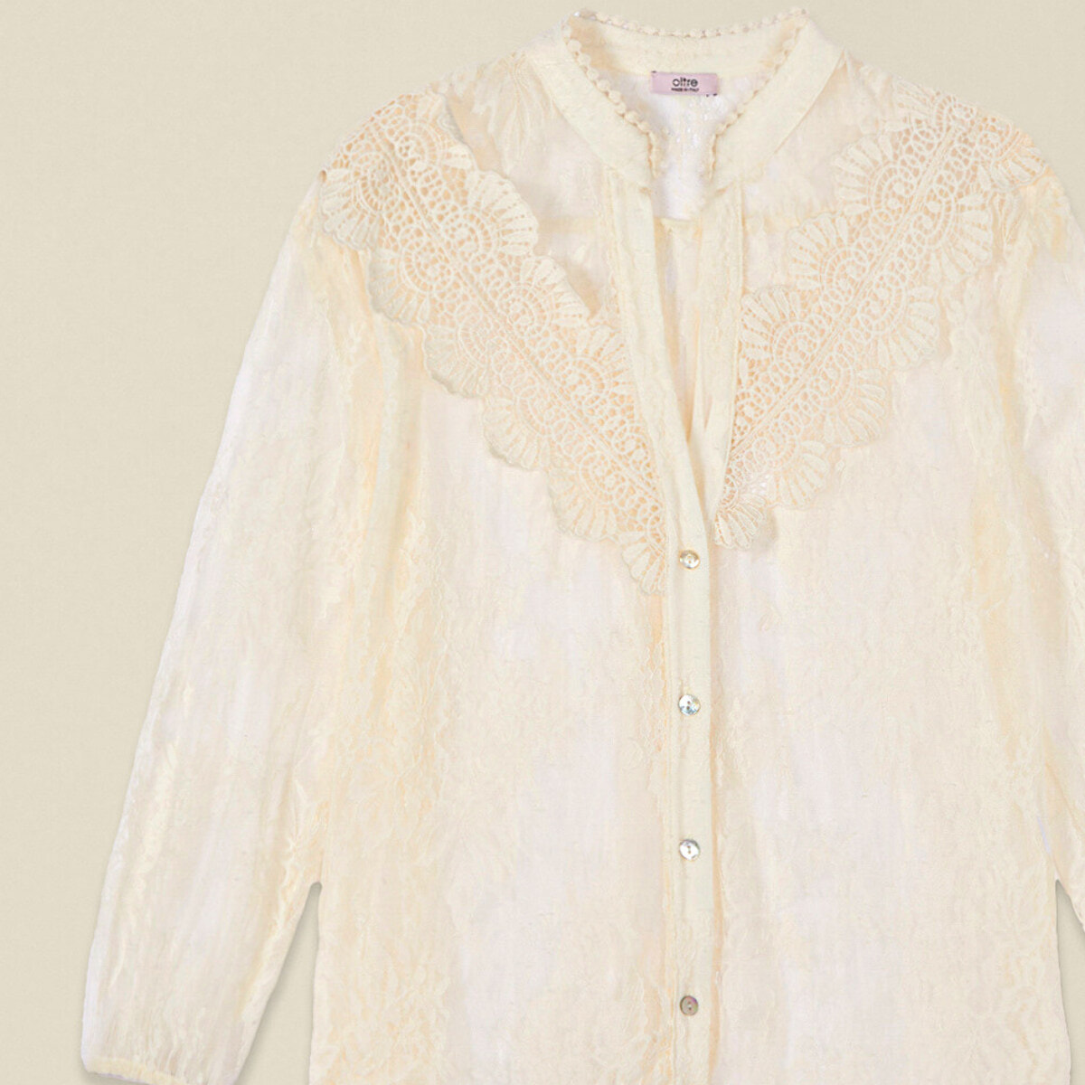 Oltre - Camicia in tulle ricamato see-through - Bianco