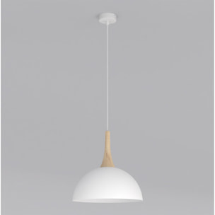 Lampada a sospensione Nautica in acciaio bianco e legno