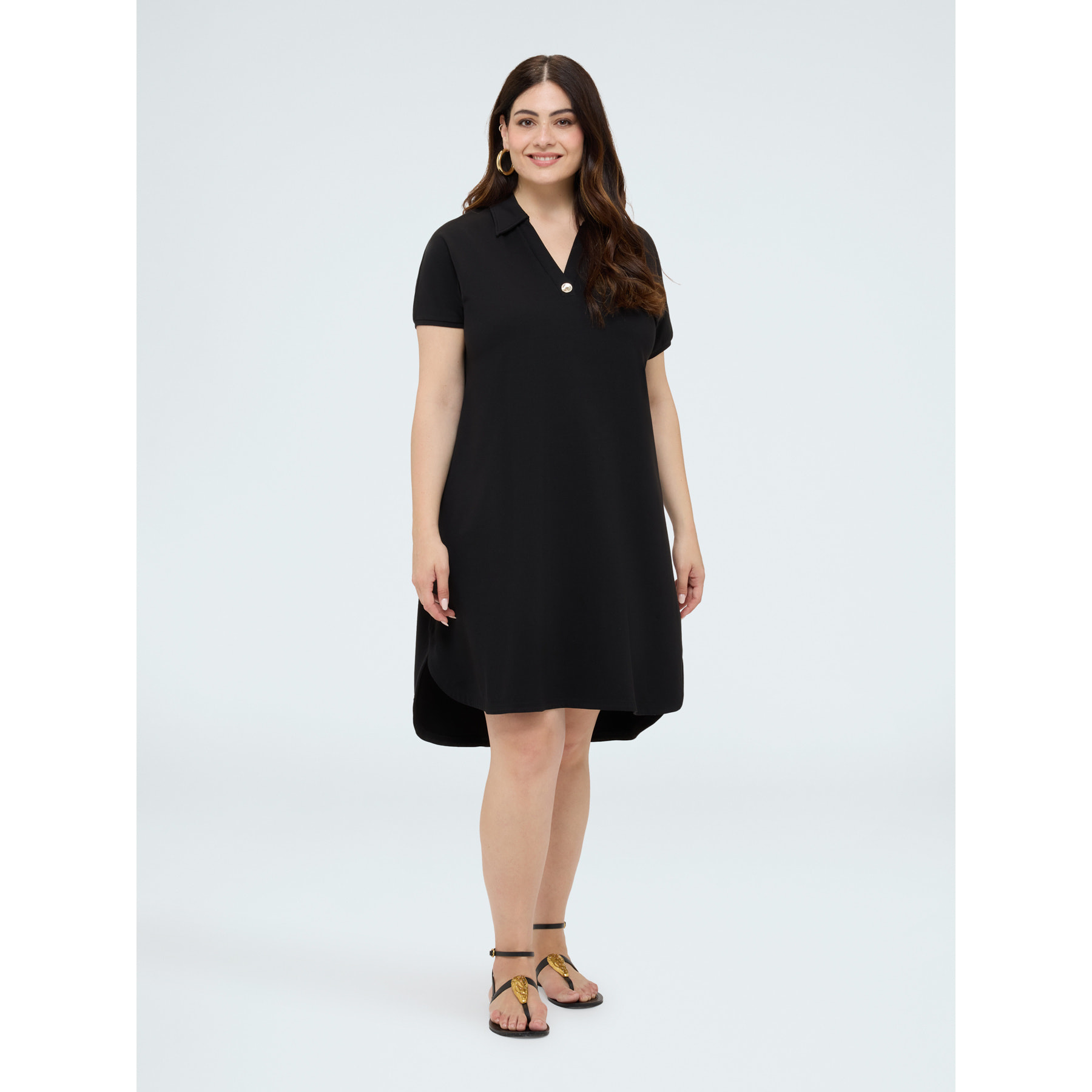 Fiorella Rubino - Vestido con cuello polo y botón joya - Negro