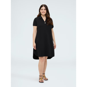 Fiorella Rubino - Vestido con cuello polo y botón joya - Negro