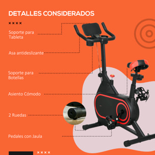 Bicicleta Estática Bici Estática con Volante de Inercia 4 kg Resistencia Magnética Ajustable Pantalla LCD Silencioso Asiento Ajustable y Soporte de Vasos Carga 120 kg para Casa Gimnasio Rojo