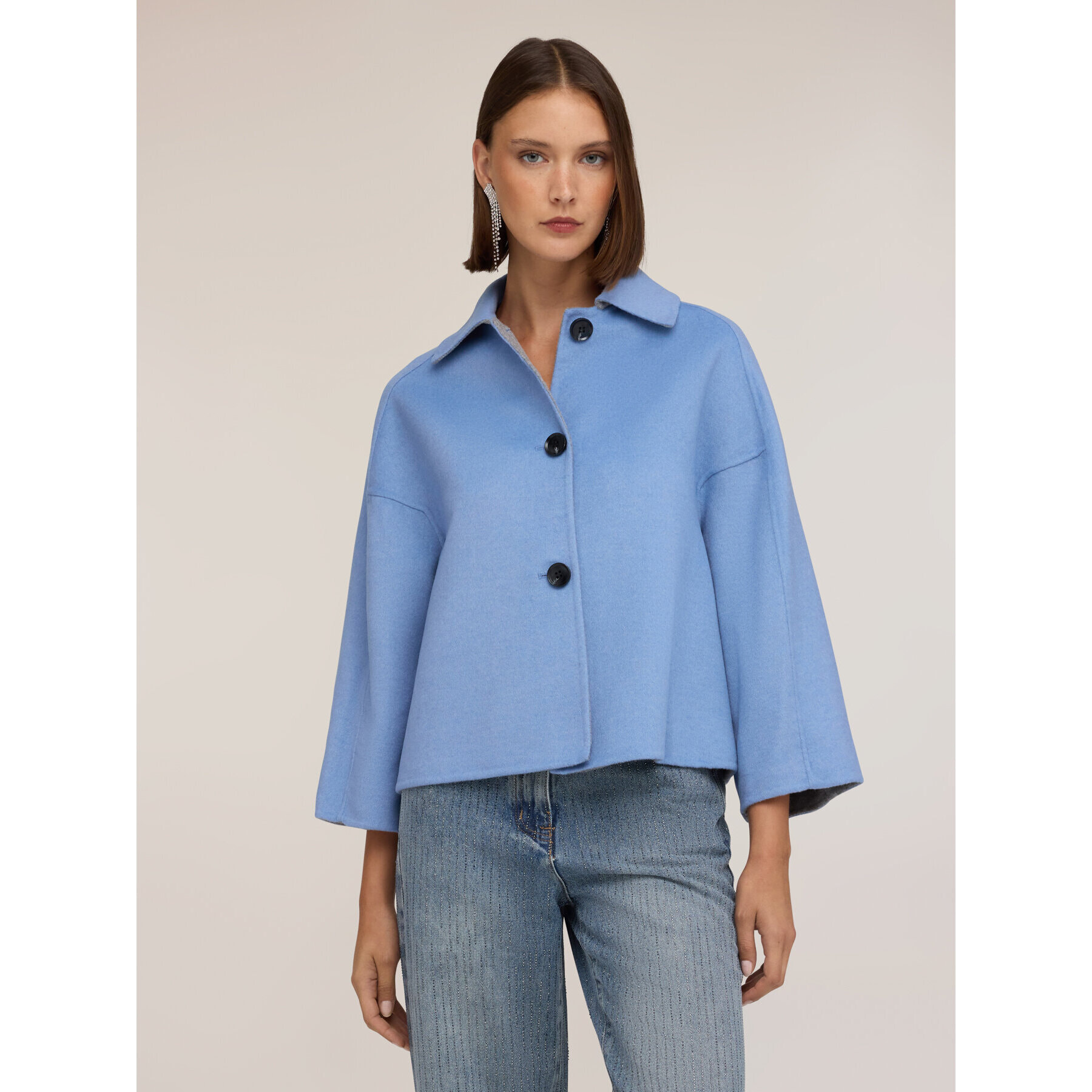 Motivi - Cappotto reversibile in double misto lana - Azzurro