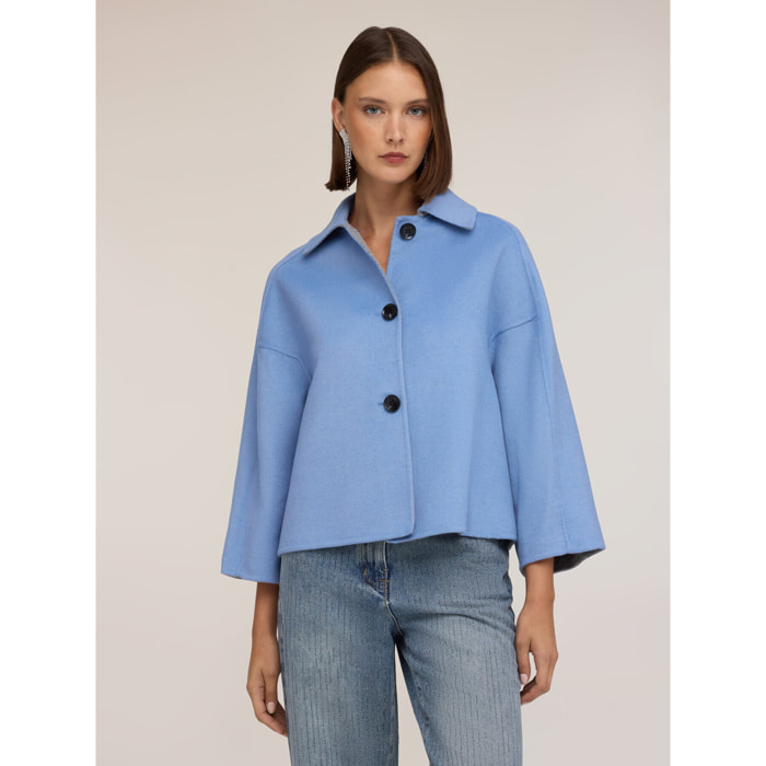 Motivi - Cappotto reversibile in double misto lana - Azzurro