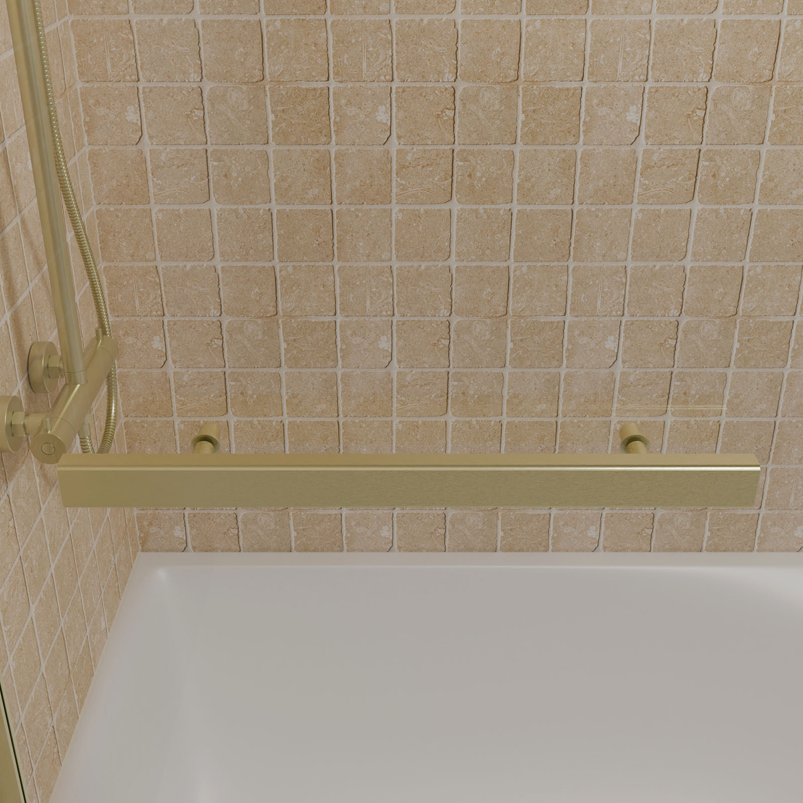 Pare baignoire Pivotant avec Porte-Serviette 85x150cm - Or Doré Brossé - Verre 6mm - TSHAPE GOLDY