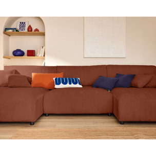 Pivoine - canapé panoramique en U - 7 places - convertible avec coffre - en velours côtelé - Terracotta