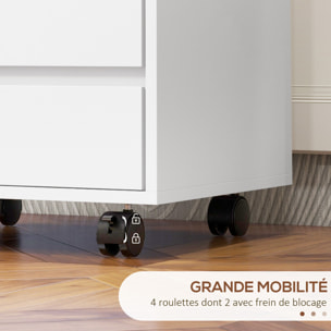 Caisson de bureau rangement bureau sur roulettes 4 tiroirs coulissants MDF blanc