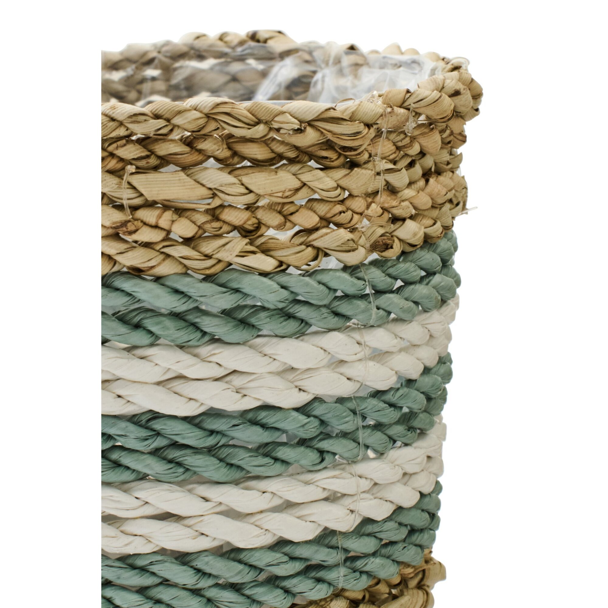 J-Line Cache-pot Ligné - rotin - naturel/turquoise - set de 3