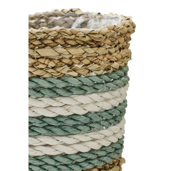 J-Line Cache-pot Ligné - rotin - naturel/turquoise - set de 3