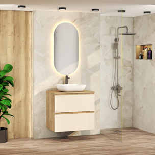 Ensemble de Salle de Bain Nia | Meuble Suspendu | 70 cm Glacier | Deux Tiroirs |Lavabo sur Plan | Miroir non inclus | Meuble Monté | Alday