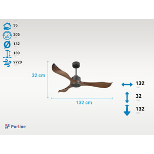 Ventilateur de plafond Réversible  Thermostat Wifi Moteur à courant continu Toits en pente Télécommande Adaptateur 2/3 Lames Hypersilence Mémoire