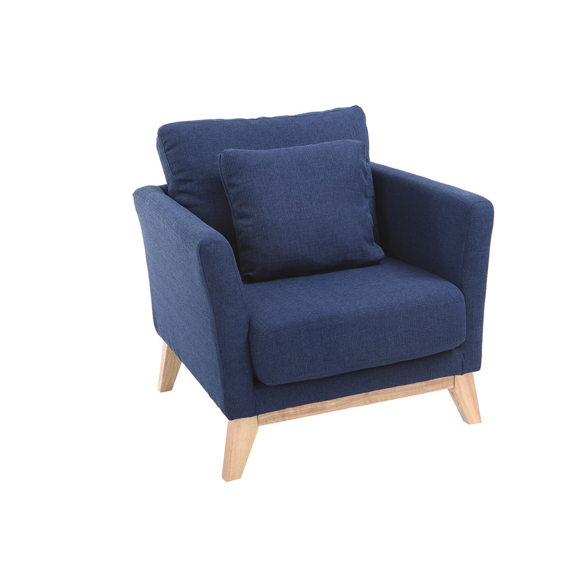 Fauteuil scandinave déhoussable en tissu bleu foncé et bois clair OSLO