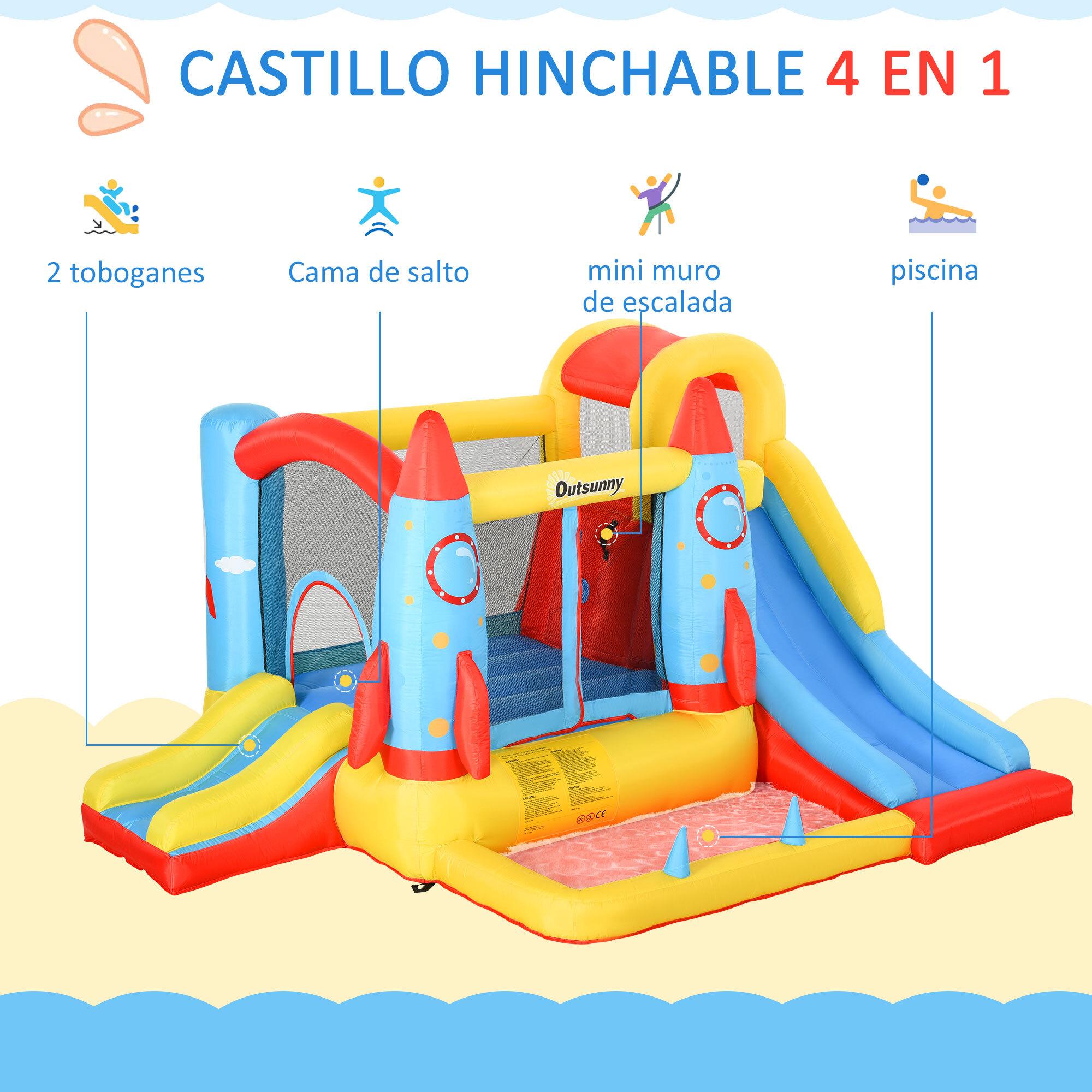Castillo Hinchable con 2 Toboganes Cama de Salto y Piscina para Niños +3 Años con Inflador y Bolsa de Transporte para Interior Exterior 330x265x185 cm Multicolor