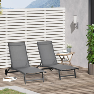 Pack de 2 Tumbonas de Jardín Exterior Tumbonas Reclinables de Aluminio con Respaldo Ajustable de 5 Niveles y Ruedas para Playa Piscina 165x66x102 cm Gris Oscuro