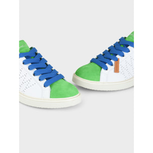 ZAPATO CON CORDONES HOMBRE P01 DE PIEL Y ANTE BLANCO VERDE MAGICAL AZUL FRANCIA