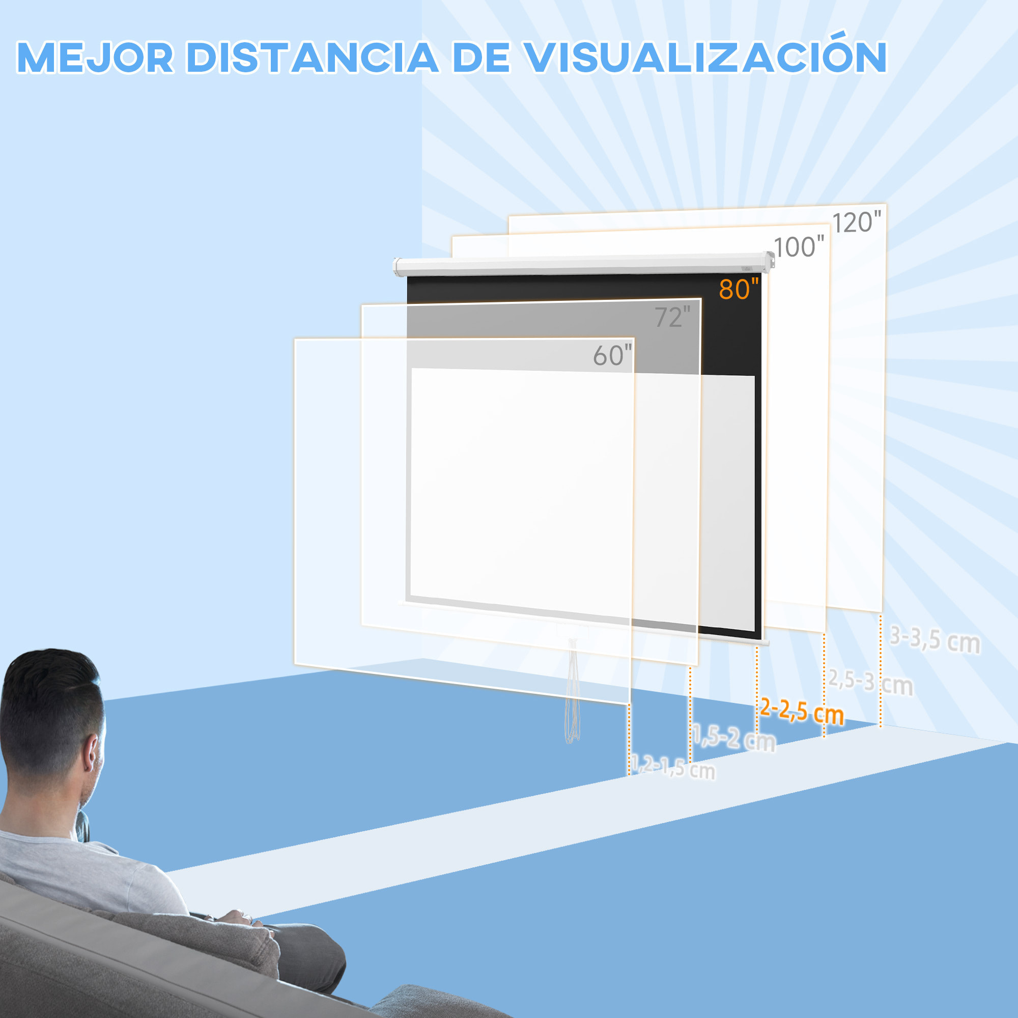 Pantalla de Proyector Manual 80 Pulgadas Pantalla de Proyección Portátil Formato 16:9 con Altura Ajustable para Interior y Exterior Cine en Casa Patio 172x96 cm Blanco