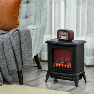 Chimenea Eléctrica Portátil 1000/2000W con Llama Simulada Termostato Ajustable y Protección Sobrecalentamiento para Salas de hasta 25m² 36,5x24x45,5 cm Negro