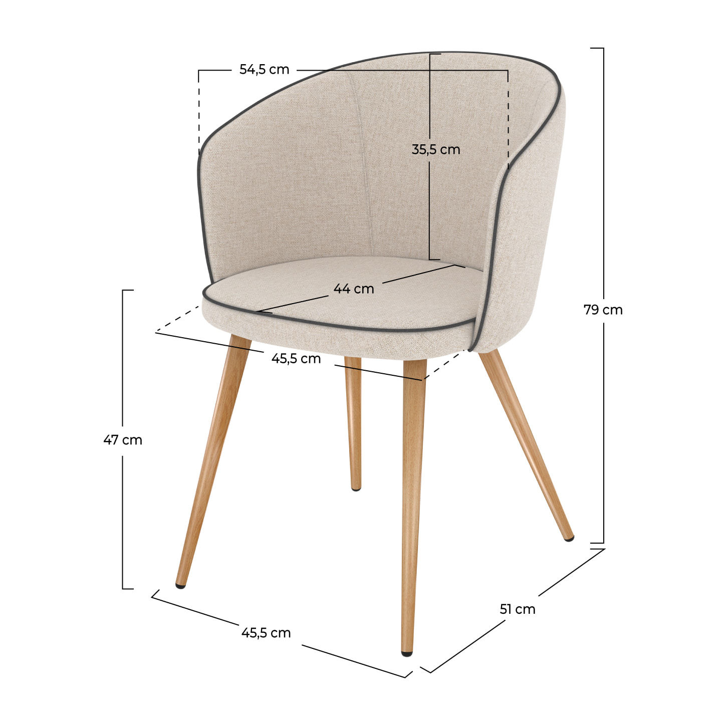 Lot de 2 chaises en tissu beige - Chiara