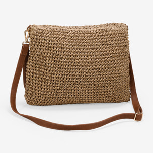Bolso con solapa marrón claro en esparto