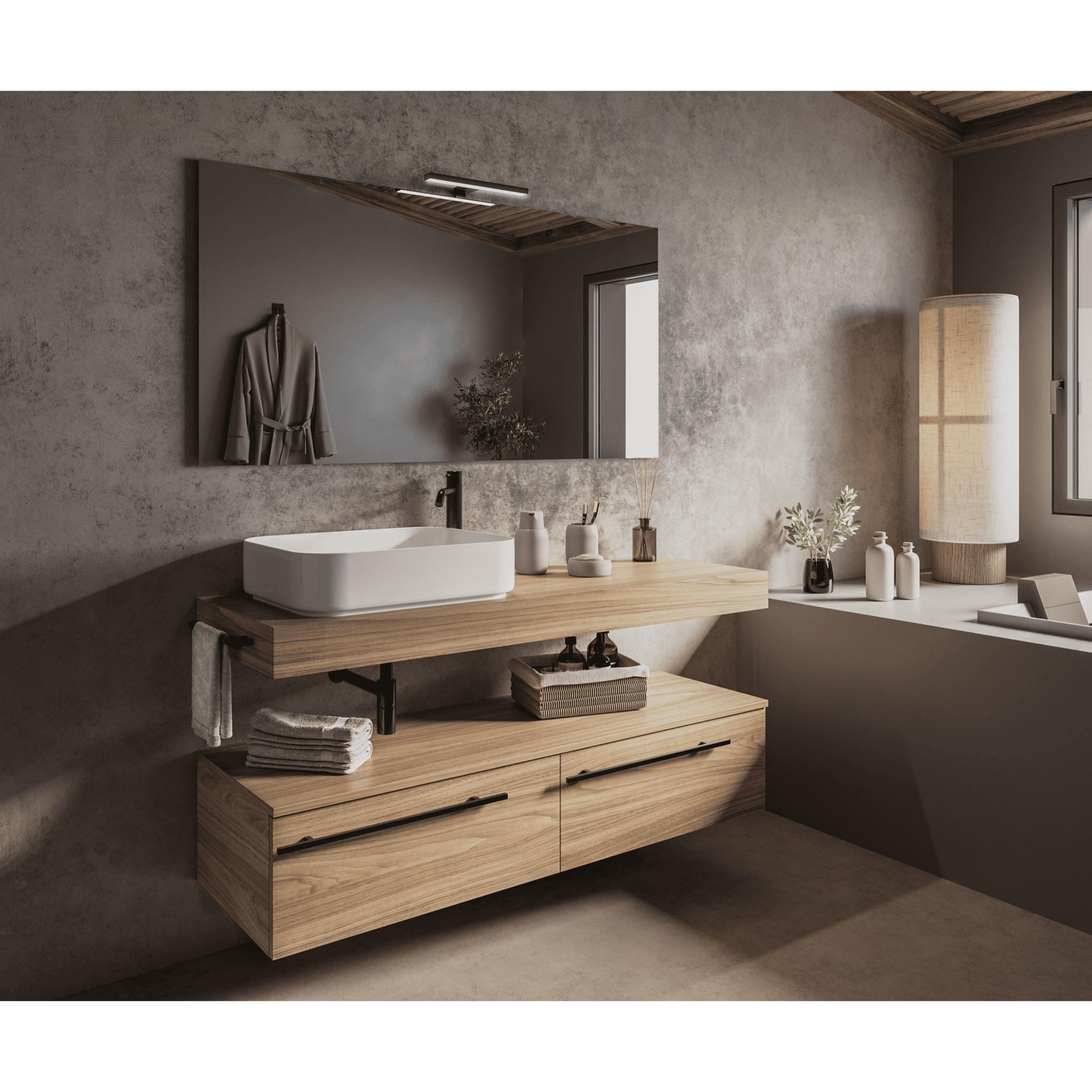 MOBILE DA BAGNO RIFLESSO 140 PORO NOCE - 8 PEZZI
