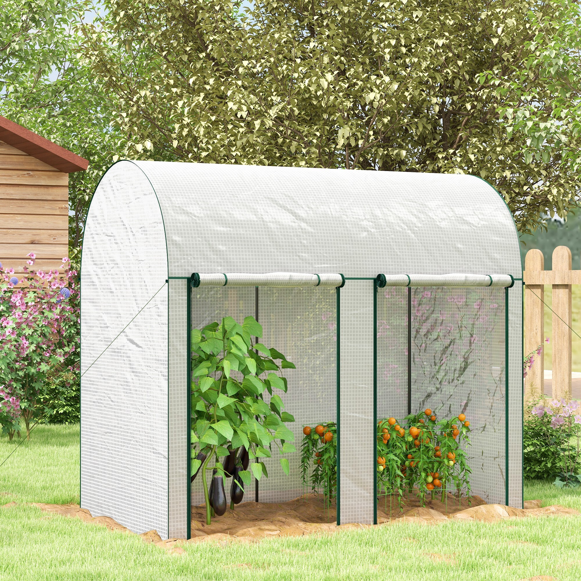 Invernadero Pequeño Invernadero de Exterior con Doble Puerta con Cremallera y Cubierta de PE Invernadero para Cultivar Plantas Flores 200x100x178 cm Blanco