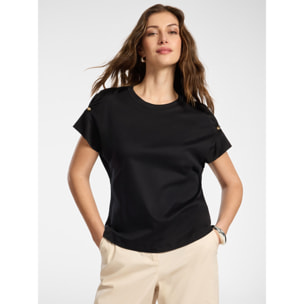 Elena Mirò - T-shirt cotone con applicazioni metalliche - Nero